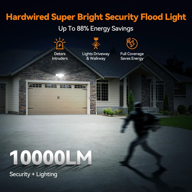 Alt view image 2 of 7 - 85W 10000LM Motion Sensor Outdoor Lights, 4-Head Super Bright LED Security Light, 5000K Daylight, IP65 Waterproof Hardwired Motion Detector Flood Lights Outdoor for Garage, Yard (Black)