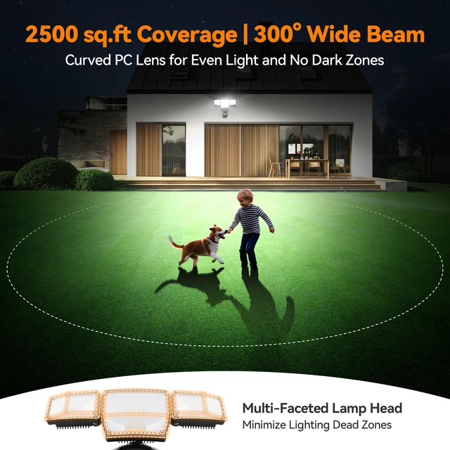 Alt view image 3 of 7 - 85W 10000LM Motion Sensor Outdoor Lights, 4-Head Super Bright LED Security Light, 5000K Daylight, IP65 Waterproof Hardwired Motion Detector Flood Lights Outdoor for Garage, Yard (Black)
