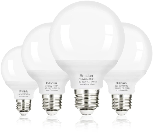Main image of G25 LED Vanity Light Bulbs for Bathroom, Globe Bulb 40W Equivalent 4000K Natural White, E26 Base Round Bulb for Makeup Mirror, 6W LED Replaces 40W Bulb, 600LM, Non-Dimmable, 4 Pack