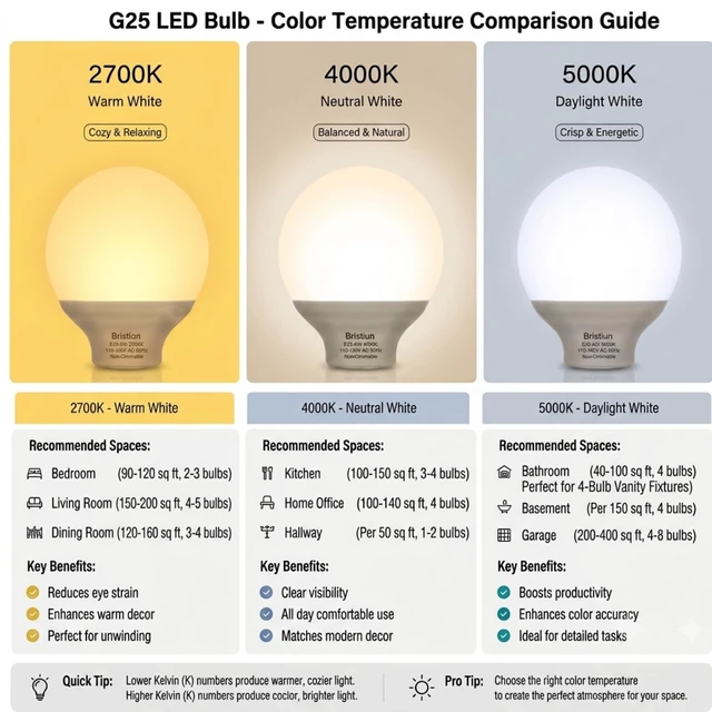 Alt view image 2 of 7 - G25 LED Vanity Light Bulbs for Bathroom, Globe Bulb 40W Equivalent 2700K Warm White, E26 Base Round Bulb for Makeup Mirror, 6W LED Replaces 40W Bulb, 600LM, Non-Dimmable, 4 Pack