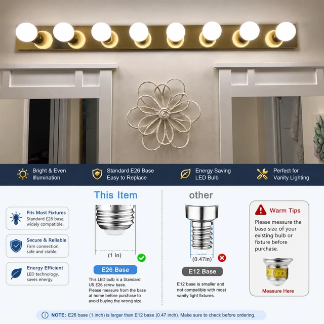 Alt view image 3 of 7 - G25 LED Vanity Light Bulbs for Bathroom, Globe Bulb 40W Equivalent 4000K Natural White, E26 Base Round Bulb for Makeup Mirror, 6W LED Replaces 40W Bulb, 600LM, Non-Dimmable, 8 Pack