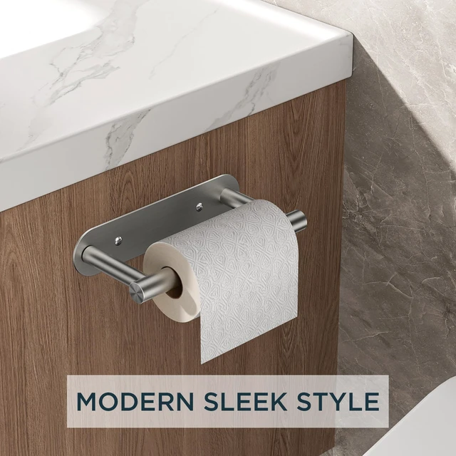 Alt view image 4 of 7 - Commercial Toilet Paper Holder Wall Mount Bathroom Tissue Holder Brushed Nickel | Adhesive or Screw | SUS304 Stainless Steel Rustproof | Pivoting Tissue Roll Holder | Round Base