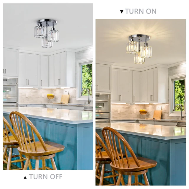 Alt view image 2 of 7 - Semi Flush Mount Ceiling Light,3-Light Modern Close to Ceiling Light Fixtures,Kitchen Light with Clear Crystal Shades, Hallway Light Fixtures for Kitchen Entryway Bedroom Bathroom Foyer