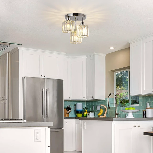 Alt view image 7 of 7 - Semi Flush Mount Ceiling Light,3-Light Modern Close to Ceiling Light Fixtures,Kitchen Light with Clear Crystal Shades, Hallway Light Fixtures for Kitchen Entryway Bedroom Bathroom Foyer