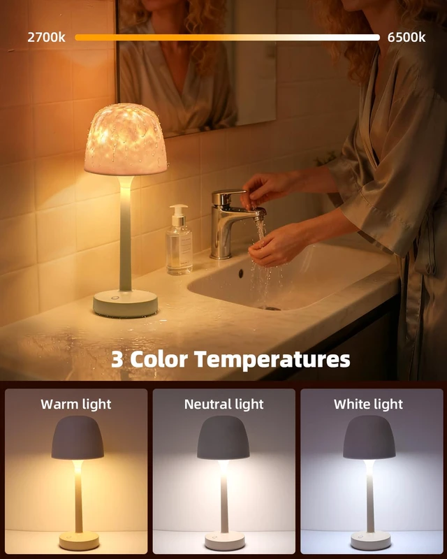 Alt view image 4 of 6 - Waterproof Shower Lamp, Ocean Wave Projector Rechargeable Bathroom Night Light for Home Spa 2-in-1 Cordless Table Lamp, 16 Colors Remote Touch Control Relaxing Gifts Women & Kids