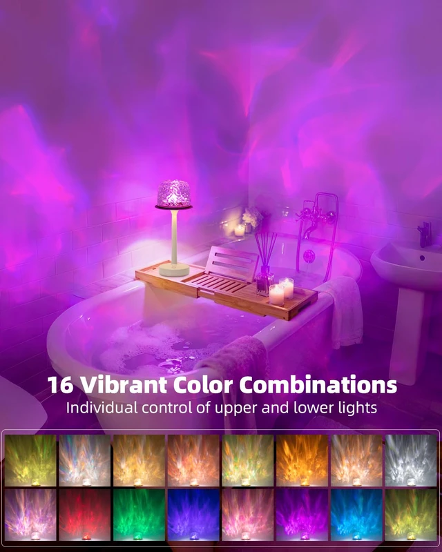 Alt view image 5 of 6 - Waterproof Shower Lamp, Ocean Wave Projector Rechargeable Bathroom Night Light for Home Spa 2-in-1 Cordless Table Lamp, 16 Colors Remote Touch Control Relaxing Gifts Women & Kids