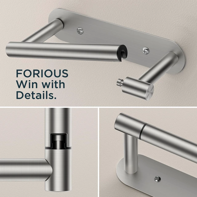 Alt view image 5 of 7 - Commercial Toilet Paper Holder Wall Mount Bathroom Tissue Holder Brushed Nickel | Adhesive or Screw | SUS304 Stainless Steel Rustproof | Pivoting Tissue Roll Holder | Round Base