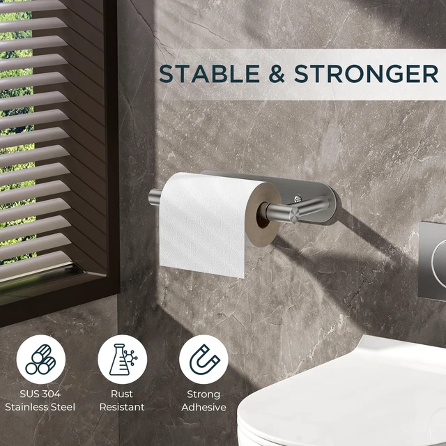 Alt view image 6 of 7 - Commercial Toilet Paper Holder Wall Mount Bathroom Tissue Holder Brushed Nickel | Adhesive or Screw | SUS304 Stainless Steel Rustproof | Pivoting Tissue Roll Holder | Round Base