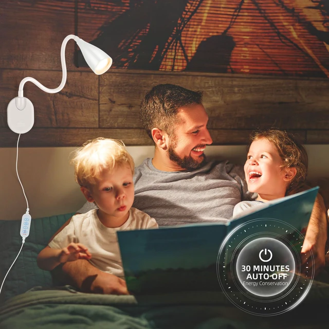 Alt view image 5 of 7 - Wall-Mounted LED Bedside Reading Light USB Charging Port 2Pcs White 10-Level Dimmable & Adjustable 5 Color, Plug-in Adhesive Night Lamp for Books in Bed, Eye-Caring Bedroom Lighting