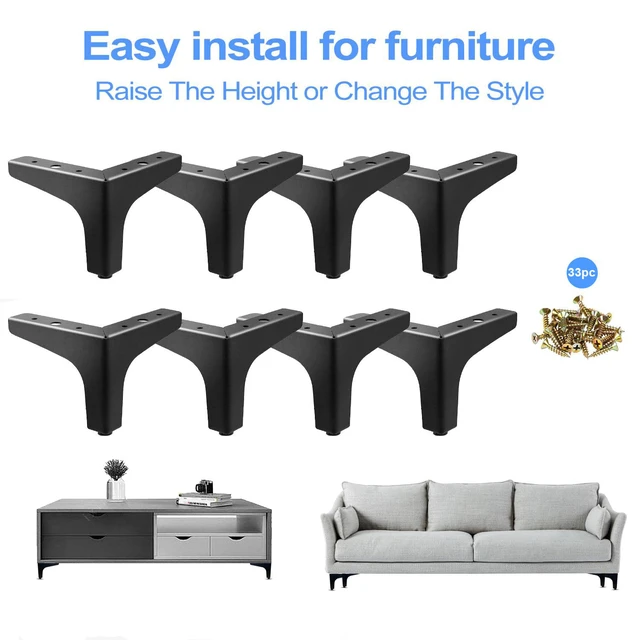Alt view image 7 of 7 - Furniture Legs Modern Feet: Couch Legs Replacement Set of 8 - Metal Sofa Legs 6 Inch Heavy Duty