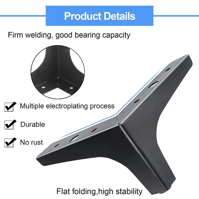 Alt view image 5 of 7 - Furniture Legs Modern Feet: Couch Legs Replacement Set of 8 - Metal Sofa Legs 6 Inch Heavy Duty