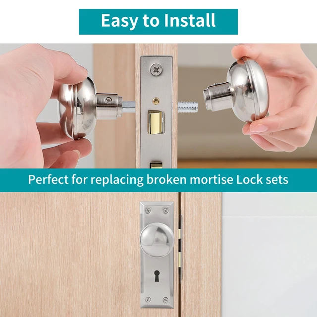 Alt view image 3 of 4 - 2 Pack Brushed Nickel Door Knob Set with Spindle, Old Style Door Knobs Replacement Set for Mortise Lock Interior Doors, Satin Nickel