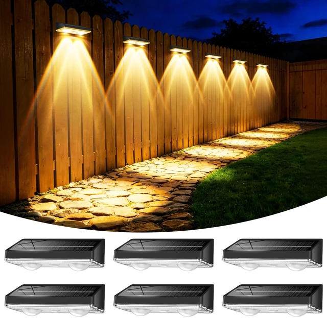 Main image of Solar Fence Lights Outdoor, 6 Pack Fence Lights Solar Powered 60LM Solar Fence Lights, 9 RGB Color Modes, IP65 Waterproof, 12H Dusk to Dawn Glow for Pool/Deck/Patio/Wall/Backyard - Black