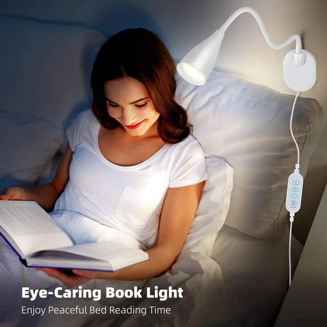 Alt view image 6 of 7 - Wall-Mounted LED Bedside Reading Light USB Charging Port 2Pcs White 10-Level Dimmable & Adjustable 5 Color, Plug-in Adhesive Night Lamp for Books in Bed, Eye-Caring Bedroom Lighting