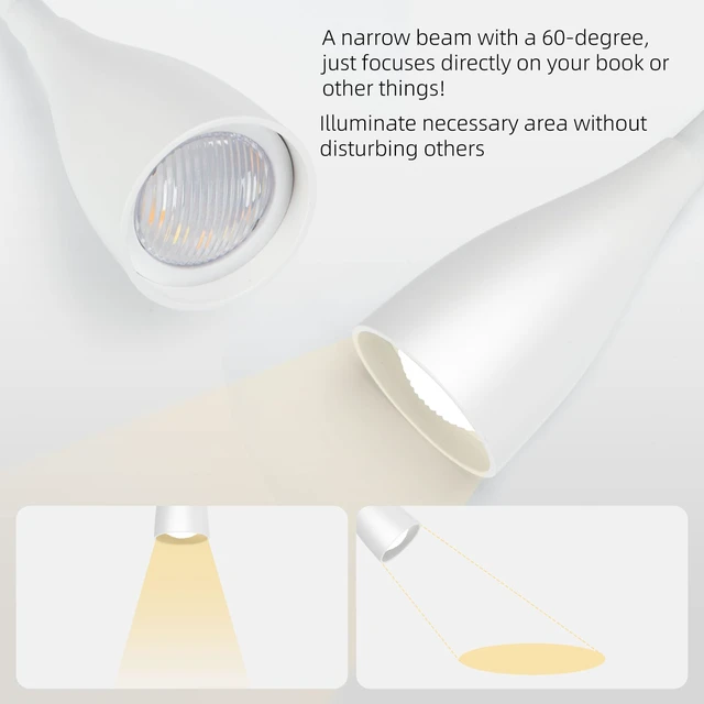 Alt view image 7 of 7 - Wall-Mounted LED Bedside Reading Light USB Charging Port 2Pcs White 10-Level Dimmable & Adjustable 5 Color, Plug-in Adhesive Night Lamp for Books in Bed, Eye-Caring Bedroom Lighting