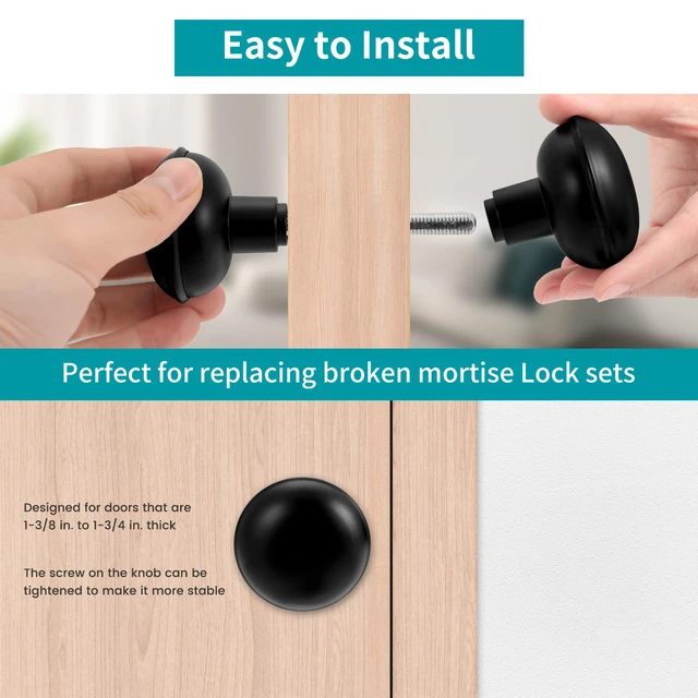 Alt view image 3 of 4 - Vintage Matte Black Door Knob Set with Spindle,2 Pack Old Style Door Knobs Replacement Broken for Antique Mortise Lock, Older Home Interior Door