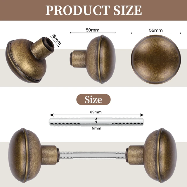 Alt view image 2 of 3 - Vintage Antique Bronze Door Knob Set with Spindle,2 Pack Old Style Door Knobs Replacement Broken for Antique Mortise Lock, Older Home Interior Door
