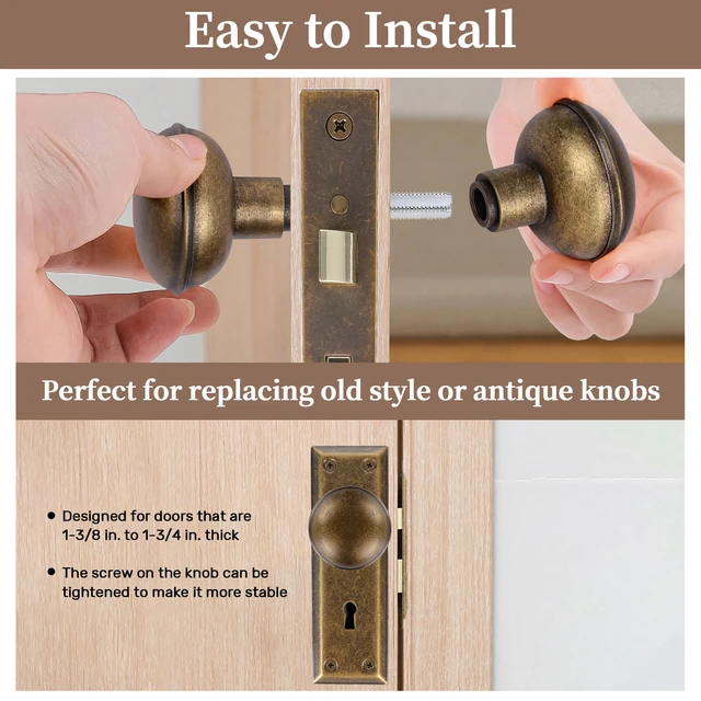 Alt view image 3 of 3 - Vintage Antique Bronze Door Knob Set with Spindle,2 Pack Old Style Door Knobs Replacement Broken for Antique Mortise Lock, Older Home Interior Door