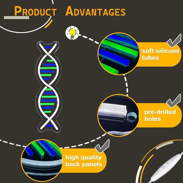 Alt view image 4 of 7 - DNA Double Helix Neon Signs for Wall Decor, Dimmable LED DNA Neon Light Art Wall Sign, USB Powered for Man Cave Gaming Room Bedroom Biology Science Gift Decor for Nurse Doctor Physician(4.7 * 16.1in)