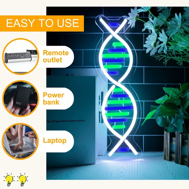 Alt view image 3 of 7 - DNA Double Helix Neon Signs for Wall Decor, Dimmable LED DNA Neon Light Art Wall Sign, USB Powered for Man Cave Gaming Room Bedroom Biology Science Gift Decor for Nurse Doctor Physician(4.7 * 16.1in)