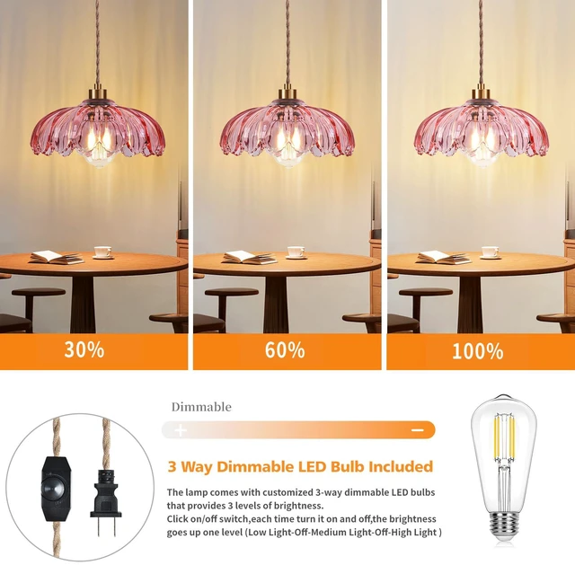 Alt view image 2 of 7 - Pink Plug in Pendant Light Glass Hanging Lights with Plug in Cord Boho Hanging Lamp Gold Mid Century Modern Vintage Dimmable Flower Plug in Chandelier Ceiling Fixture for Living Room,Bedroom