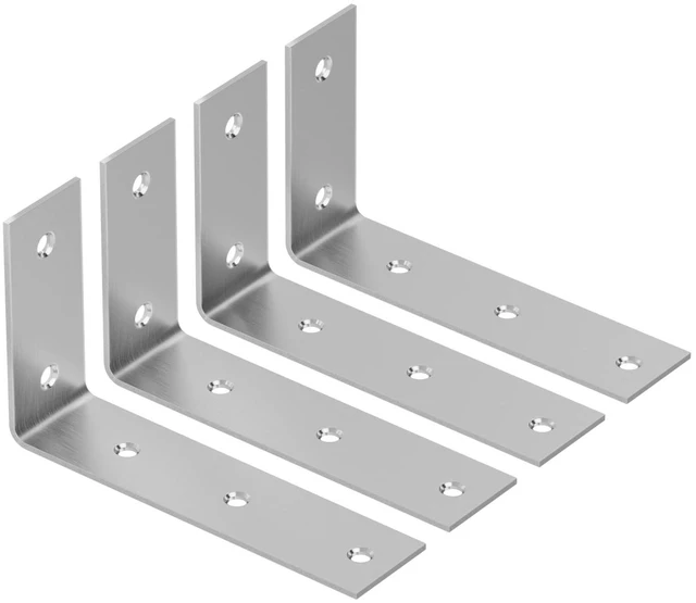 Main image of 7 Inch Shelf Bracket, Heavy Duty L Bracket, Brushed Nickel, 4 Pack 3mm Thick Stainless Steel, 55 LB Load Capacity, 1.8 Inch Wide Support, Rust Resistant, Easy Installation