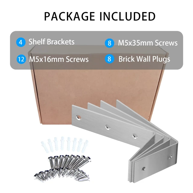 Alt view image 5 of 6 - 7 Inch Shelf Bracket, Heavy Duty L Bracket, Brushed Nickel, 4 Pack 3mm Thick Stainless Steel, 55 LB Load Capacity, 1.8 Inch Wide Support, Rust Resistant, Easy Installation