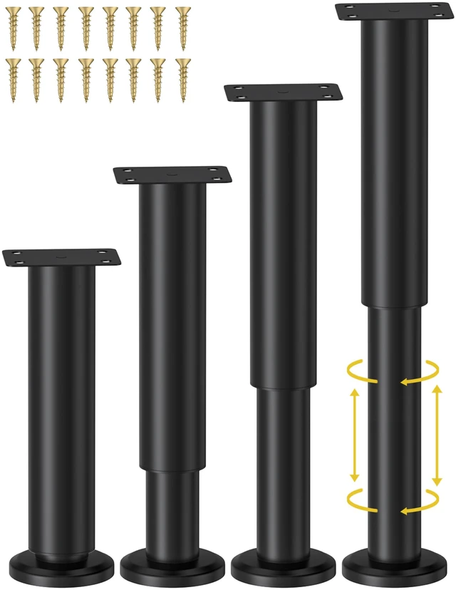 Main image of 4 Pcs Adjustable Height Bed Support Legs for Bed Frame/Bed Center Slat, Metal Adjustable Furniture Legs 7.08-12.2 inch for Bed/Sofa/Cabinet/Couch/Dresser/Table,Heavy Bed Replacement Legs