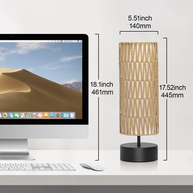 Alt view image 4 of 7 - Rattan Table Lamp, Touch Control Bedside Table Lamp with Black Base, 3 Way Dimmable Nightstand Lamp with Dual-layer Shade, Boho Night Light for Bedroom Living Room Home Office, 9W LED Bulb Included