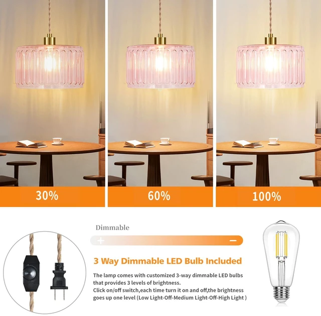 Alt view image 2 of 7 - Pink Plug in Pendant Light Glass Hanging Lights with Plug in Cord Boho Hanging Lamp Gold Mid Century Modern Vintage Dimmable Flower Plug in Chandelier Ceiling Fixture for Living Room,Bedroom