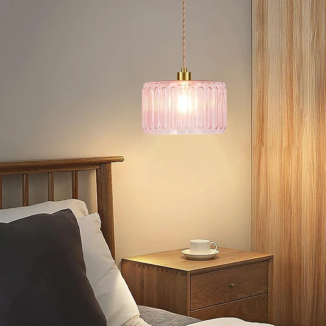 Alt view image 6 of 7 - Pink Plug in Pendant Light Glass Hanging Lights with Plug in Cord Boho Hanging Lamp Gold Mid Century Modern Vintage Dimmable Flower Plug in Chandelier Ceiling Fixture for Living Room,Bedroom