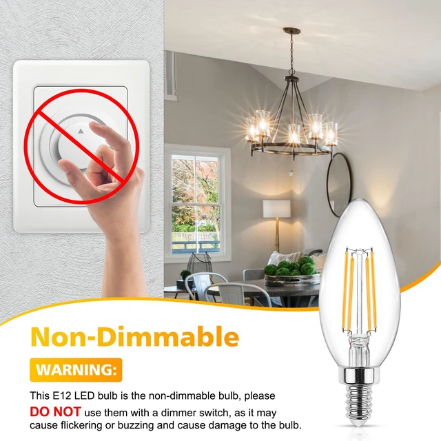 Alt view image 5 of 7 - E12 Candelabra LED Light Bulbs 60 Watt Equivalent, Warm White 2700K, Non-Dimmable, 550 Lumen, Clear LED Filament Candle Bulbs, Pack of 5