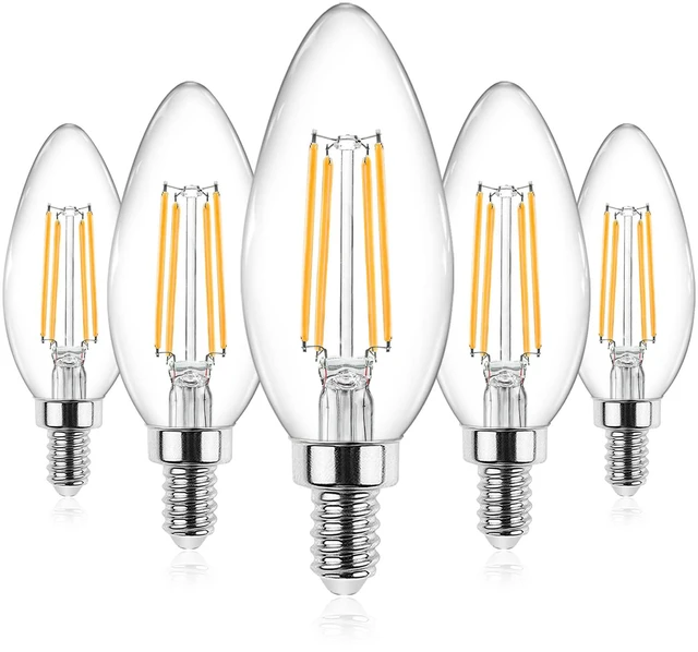 Main image of E12 Candelabra LED Light Bulbs 60 Watt Equivalent, Warm White 2700K, Non-Dimmable, 550 Lumen, Clear LED Filament Candle Bulbs, Pack of 5