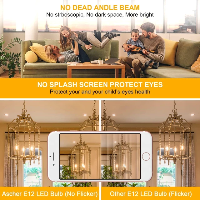 Alt view image 6 of 7 - E12 Candelabra LED Light Bulbs 60 Watt Equivalent, Warm White 2700K, Non-Dimmable, 550 Lumen, Clear LED Filament Candle Bulbs, Pack of 5