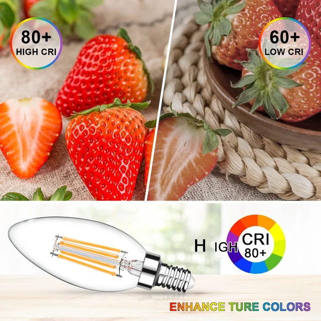 Alt view image 7 of 7 - E12 Candelabra LED Light Bulbs 60 Watt Equivalent, Warm White 2700K, Non-Dimmable, 550 Lumen, Clear LED Filament Candle Bulbs, Pack of 5