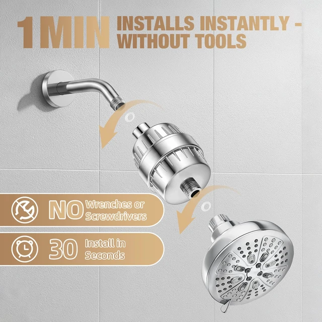 Alt view image 5 of 7 - 25-Stage Hard Water Shower Filter with Enhanced KDF55,High Output Filtered Shower Head with 3 Replacement Cartridges,Removes Chlorine,Fluoride & Sediment,Universal Polished Chrome Bathroom Showerhead
