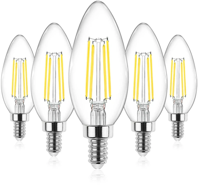 Main image of E12 Candelabra LED Light Bulbs 60 Watt Equivalent, Daylight White 5000K, Non-Dimmable, 550 Lumen, Clear LED Filament Candle Bulbs, Pack of 5