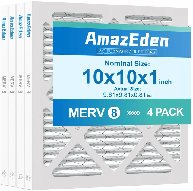 Main image of 10x10x1 Air Filter 4 Pack MERV 8 Dust Defense Pleated Filters AC Furnace HVAC Replacement for Home Office MPR 600 FPR 5 (Exact Dimensions: 9.81x9.81x0.81 Inches)