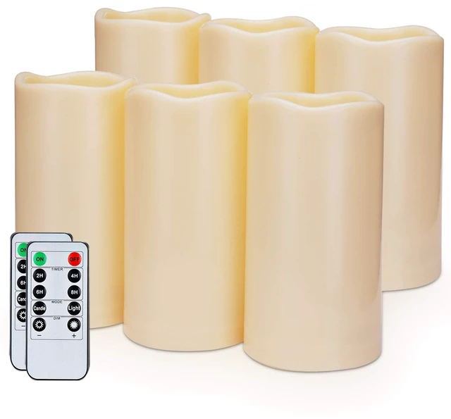 Main image of 3" x 6" Outdoor Waterproof Flameless Candles, Battery Operated Candles with Remote and Timer, Flickering Electric LED Pillar Candle for Outdoor Patio, Garden, Indoor Room Decor, Ivory, Set of 6