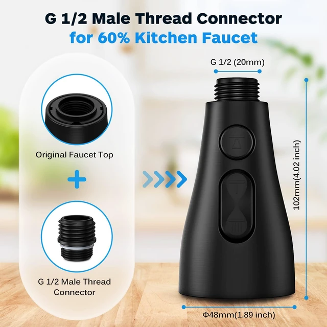 Alt view image 4 of 6 - Kitchen Faucet Head Replacement, Kitchen Sink Faucet Head G 1/2, Kitchen Sink Sprayer Replacement 3 Modes with 12 Different Adapters, Compatible with Moen, Delta, Kohler Faucets, Black