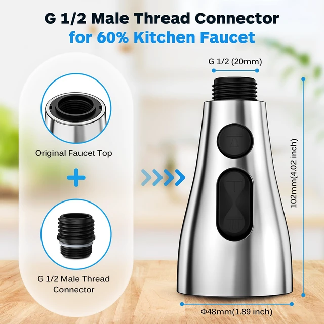 Alt view image 4 of 6 - Kitchen Faucet Head Replacement 3 Modes with 12 Adapters, Pull Down Spray Head for Kitchen Faucet, Kitchen Sink Faucet Head G 1/2, Sprayer Head Replacement, Chrome