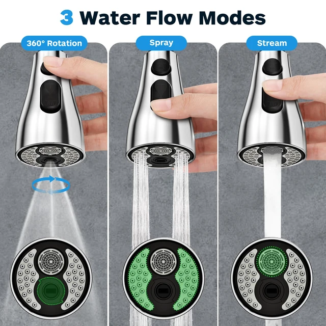 Alt view image 2 of 6 - Kitchen Faucet Head Replacement 3 Modes with 12 Adapters, Pull Down Spray Head for Kitchen Faucet, Kitchen Sink Faucet Head G 1/2, Sprayer Head Replacement, Chrome