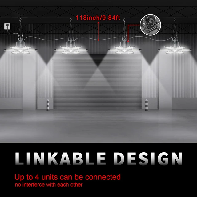 Alt view image 4 of 7 - Motion Sensor Garage Light, 200W 20000LM Plug in Motion Sensor Light Indoor, Shop Lights for Garage Motion Activated Deformable Panels, Dusk to Dawn Sensor Light for Basement, Workshop, Warehouse