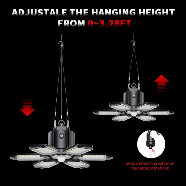Alt view image 5 of 7 - Motion Sensor Garage Light, 200W 20000LM Plug in Motion Sensor Light Indoor, Shop Lights for Garage Motion Activated Deformable Panels, Dusk to Dawn Sensor Light for Basement, Workshop, Warehouse