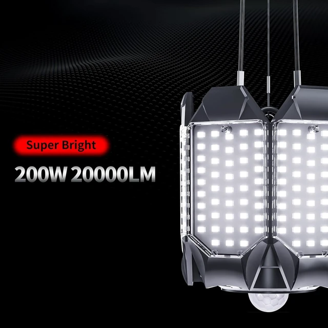 Alt view image 7 of 7 - Motion Sensor Garage Light, 200W 20000LM Plug in Motion Sensor Light Indoor, Shop Lights for Garage Motion Activated Deformable Panels, Dusk to Dawn Sensor Light for Basement, Workshop, Warehouse