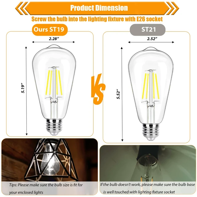 Alt view image 4 of 7 - 5000K Daylight Dimmable LED Edison Bulbs 40W Equivalent, 16 Pack 4 Watt ST19 LED Light Bulb for Bathroom, 90 CRI, 450LM, E26 Base