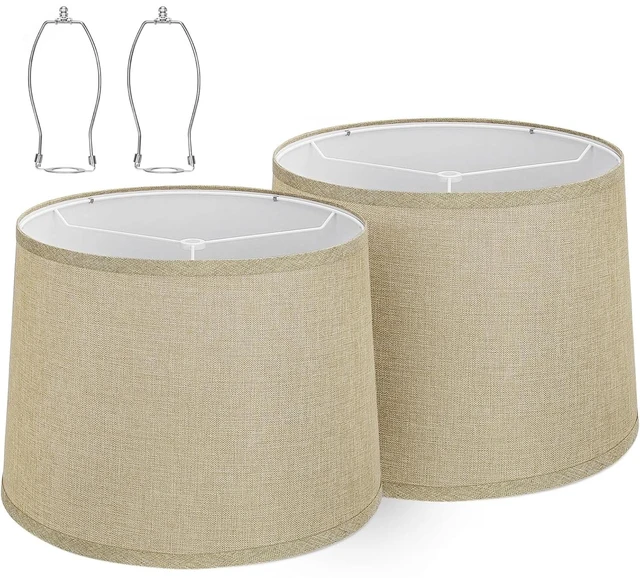 Main image of Drum Lamp Shades Set of 2,Brown Linen Fabric,11.6" x 12.6" x 9.8" Easy to install with included spider fitter hardware, ideal for table and floor lamps in living rooms, bedrooms and offices
