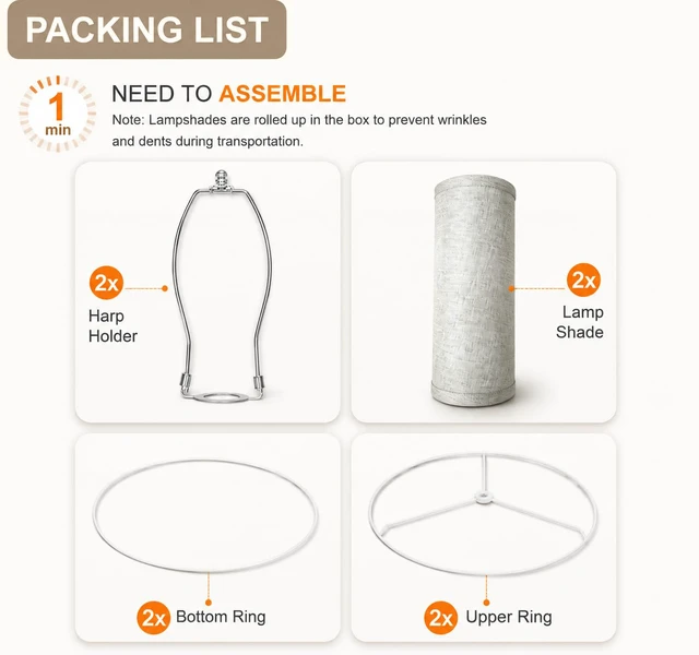 Alt view image 5 of 7 - Drum Lamp Shades Set of 2,Brown Linen Fabric,11.6" x 12.6" x 9.8" Easy to install with included spider fitter hardware, ideal for table and floor lamps in living rooms, bedrooms and offices