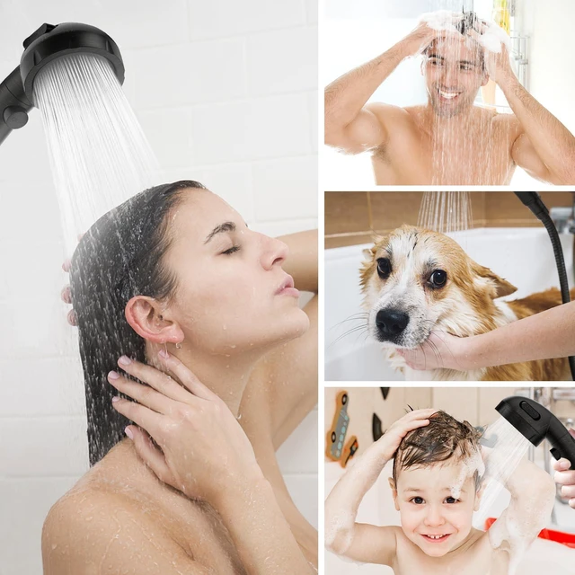 Alt view image 2 of 7 - On/Off High Pressure Handheld Shower Head for RV Camper 3 Spray Modes Shower Head with Pause Button, Water Saving Shower Head with Hose and Self-adhesive Holder(Oil-Rubbed Bronze)