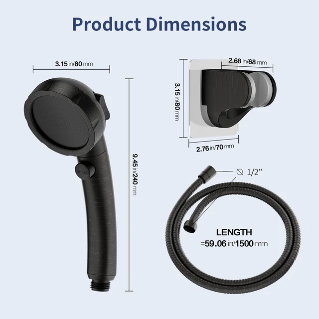 Alt view image 5 of 7 - On/Off High Pressure Handheld Shower Head for RV Camper 3 Spray Modes Shower Head with Pause Button, Water Saving Shower Head with Hose and Self-adhesive Holder(Oil-Rubbed Bronze)